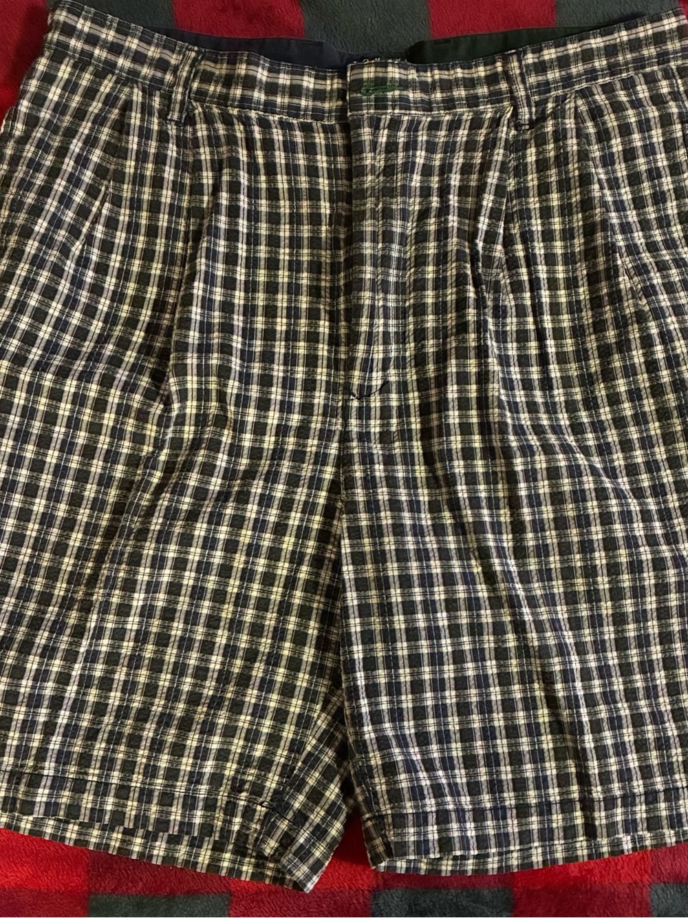Tommy Hilfiger Black and Cream Plaid Flat-Front Men's Shorts